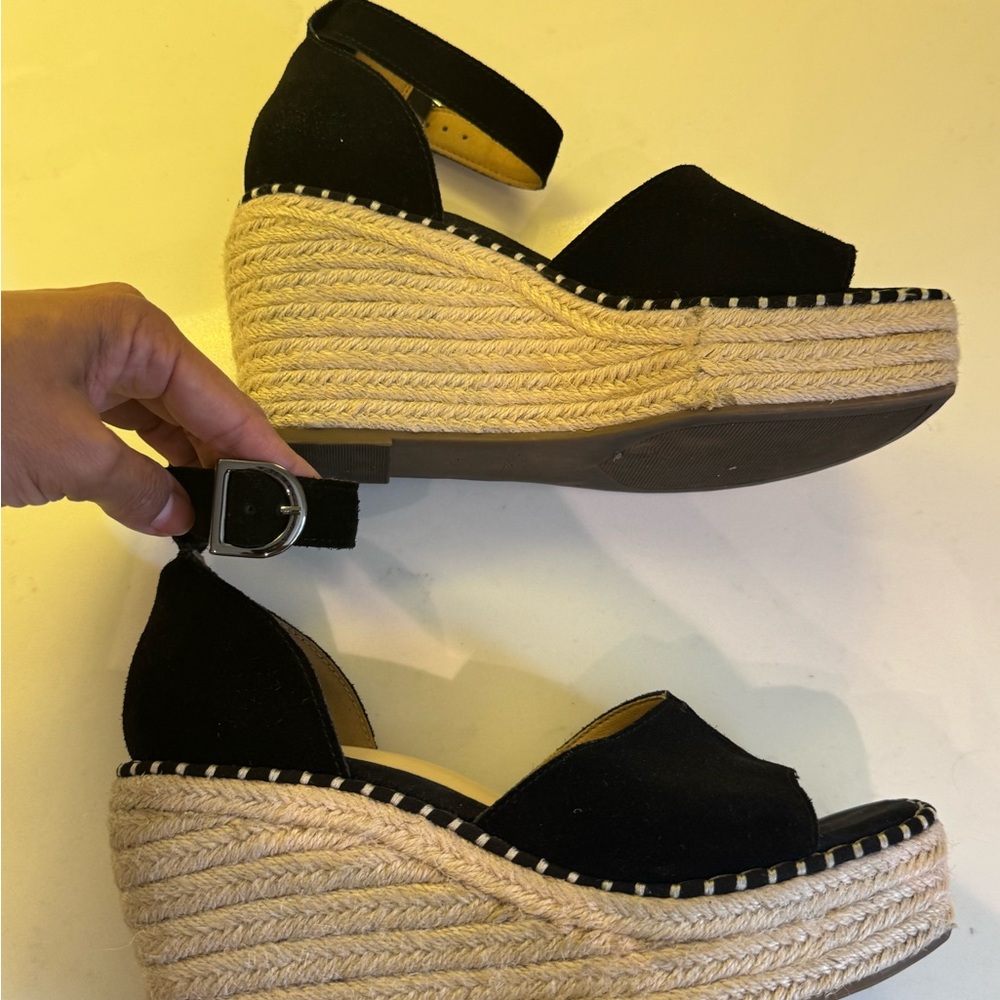 Crown Vintage Black and Cream Wedge Espadrilles - Picture 5 of 6